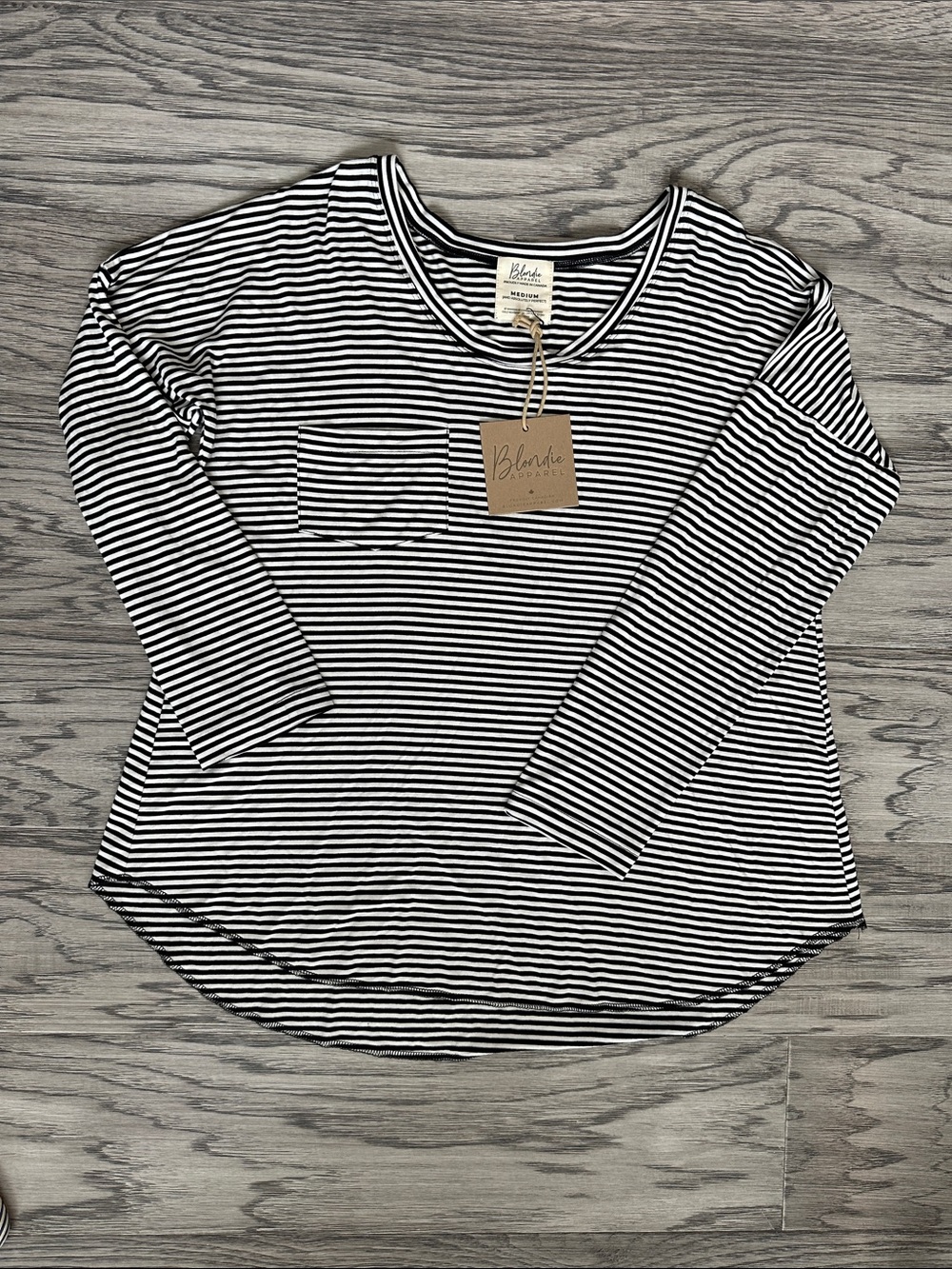 Black & White Striped Long Sleeve Pocket Tee